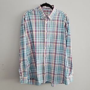 Gitman Bros. White Teal Plaid Long Sleeve Cotton Weekend Shirt Men's Size XXL